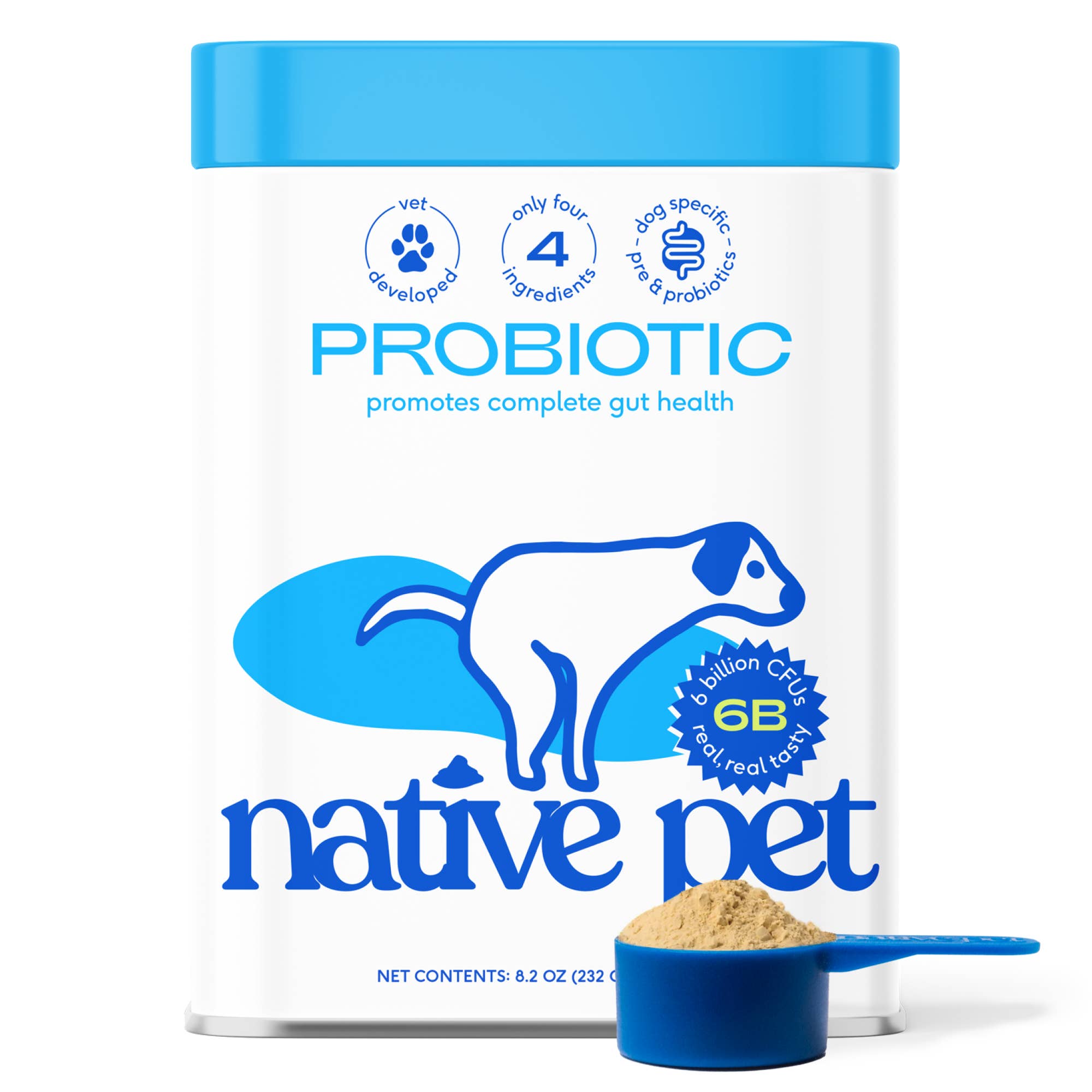 Suplemento en polvo probiótico y prebiótico formulado por veterinarios