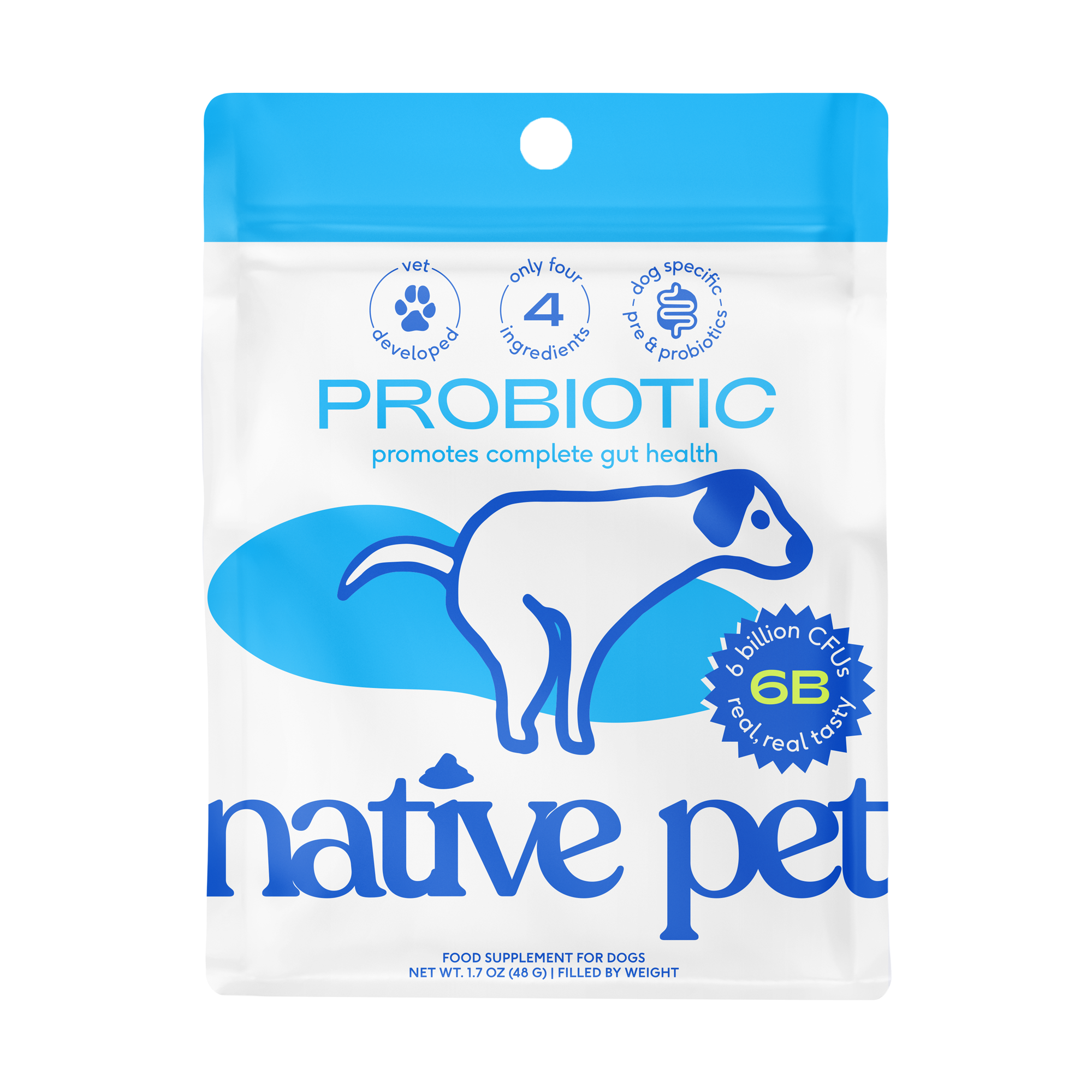 Suplemento en polvo probiótico y prebiótico formulado por veterinarios