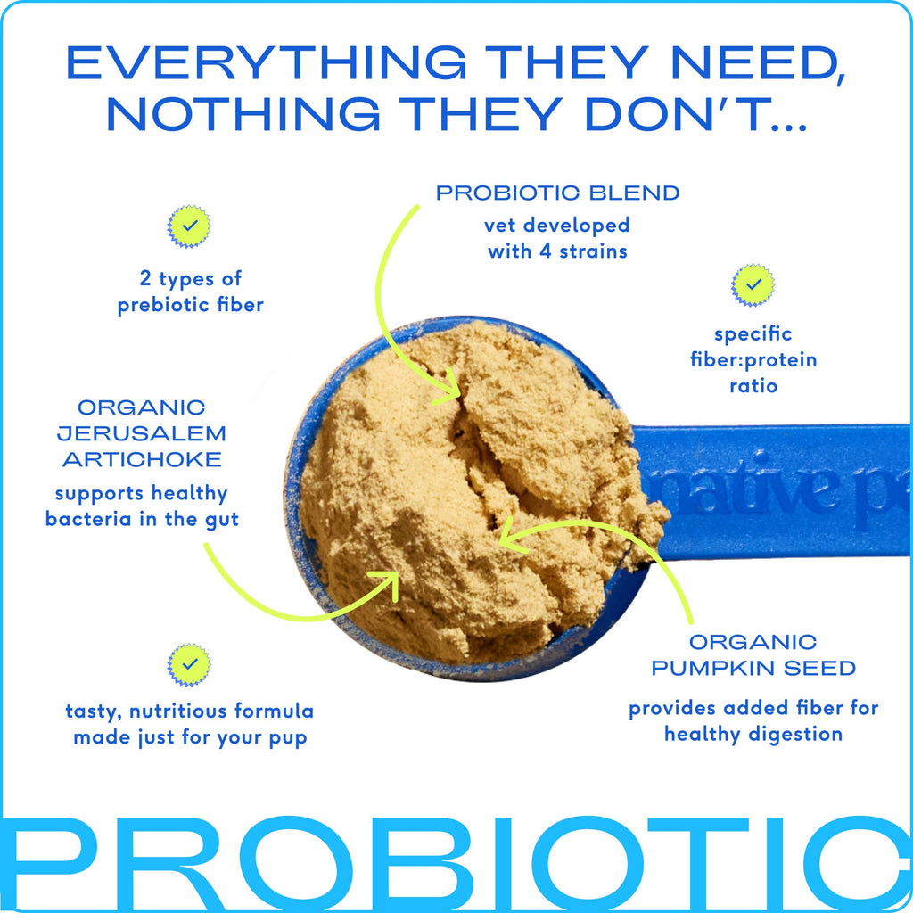 Suplemento en polvo probiótico y prebiótico formulado por veterinarios